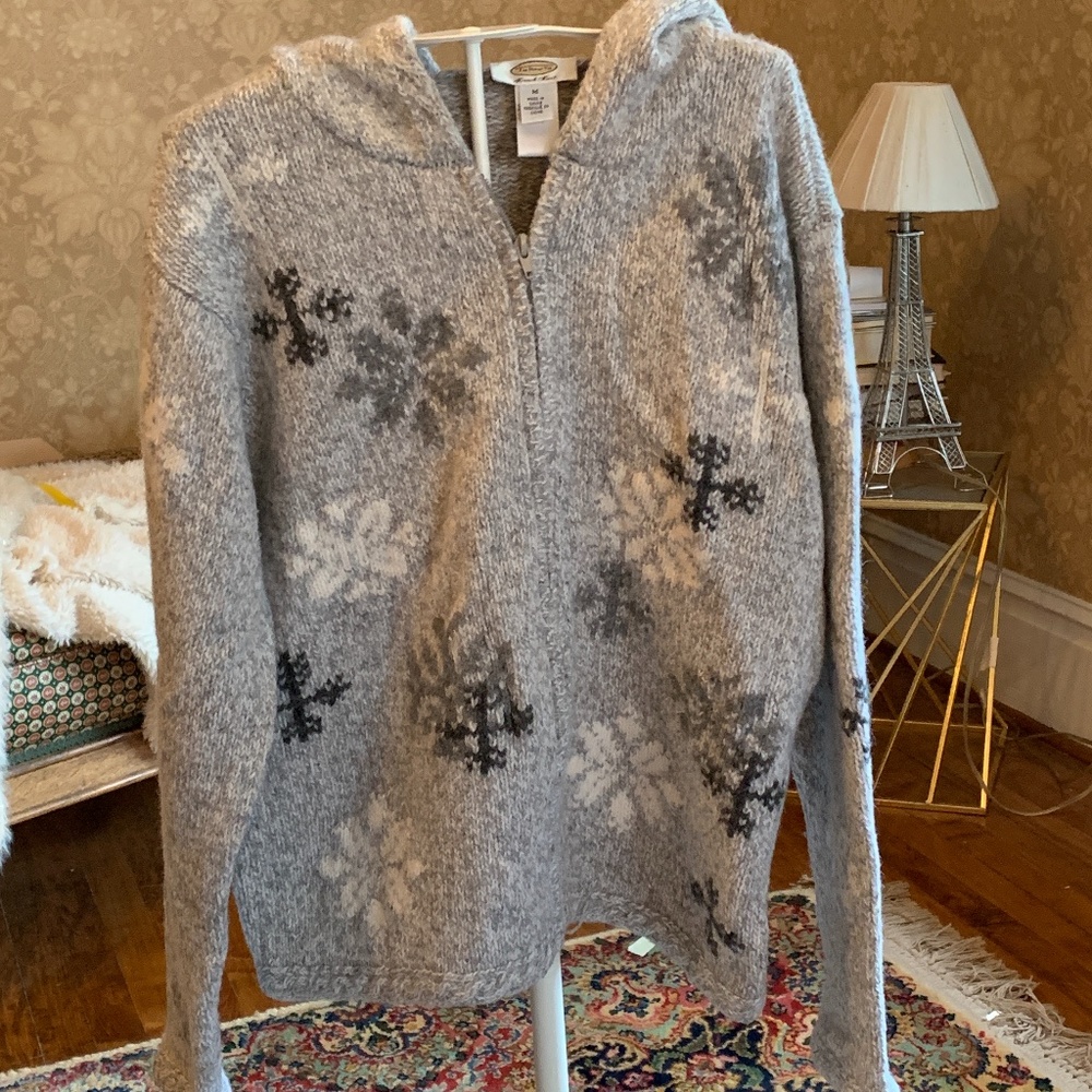 Talbots hand knit snowflake zip up sweater. Worn twice